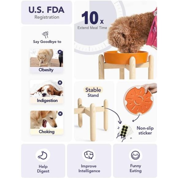 Ceramic Slow Feeder Dog Bowls Elevated for Small and Medium Breed, Dog Bowls - Picture 5 of 7